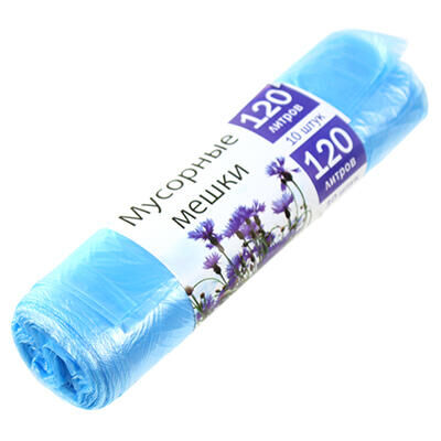 ТД Петровский Мешки для мусора в рулоне 120л, 10шт, прочные, 13мкм, синий