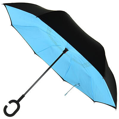 Зонт-трость механический, обратного сложения &quot;Моно-голубой&quot;