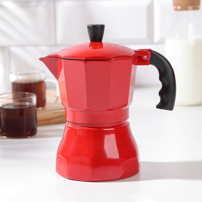 Кофеварка гейзерная «Белланто», на 3 чашки, цвет красный
