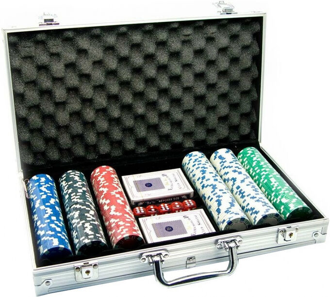 Набор &quot;Покер&quot; в алюм. кейсе (300 фишек 11,5 гр, 2 колоды) с номиналом арт.1898.