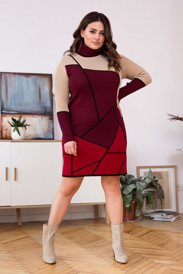 Теплое вязаное платье Лора (черный, беж, бордо, вишня)