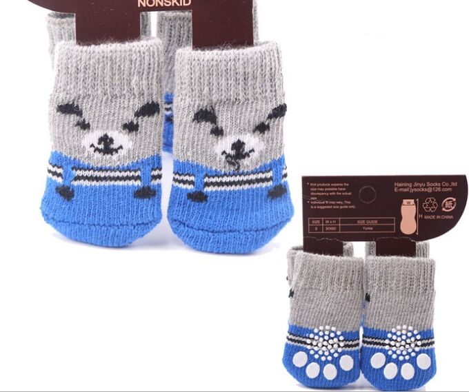 Носочки для животных, со стопперами, принт &quot;Медведь&quot;, цвет серый/синий