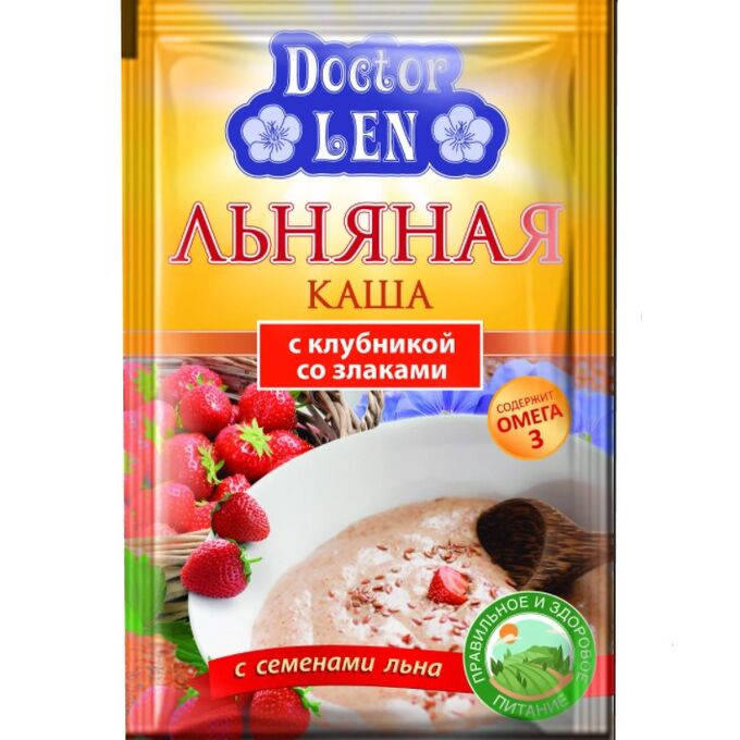 DOCTOR LEN Льняная каша Дисплей со злаками и клубник 35г