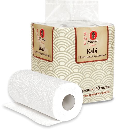 Полотенца кухонные бумажные &quot;Maneki&quot; Kabi 2 слоя, 60 л., белые, 4 рулона/упаковка