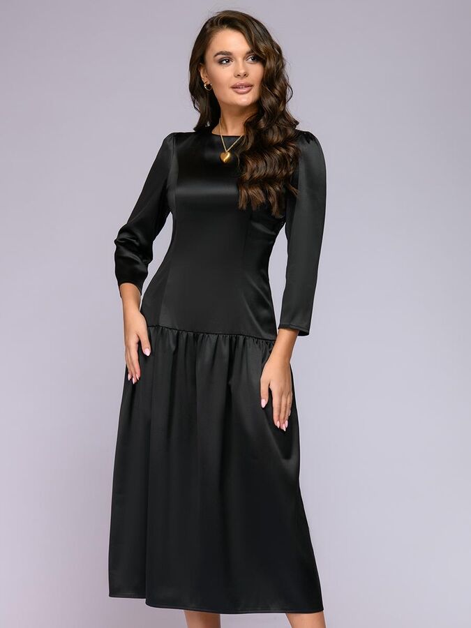 1001 Dress Платье длины миди черное с длинными рукавами