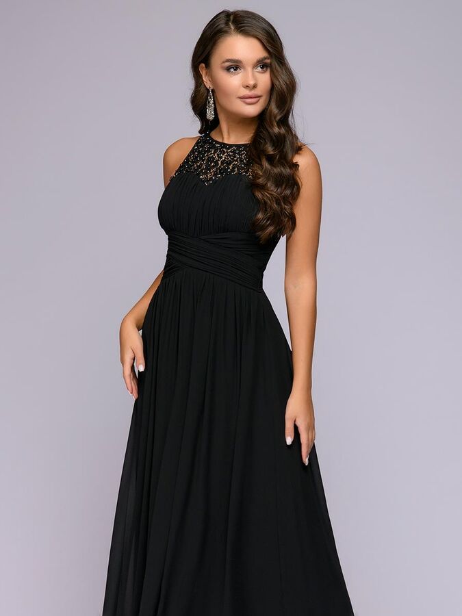 1001 Dress Платье черное длины макси с жемчужной отделкой