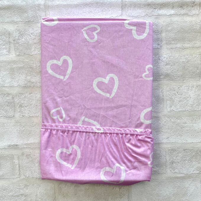 Швейный цех "Маруся" Простынь на резинке на матрац 90х200 сердца розовые