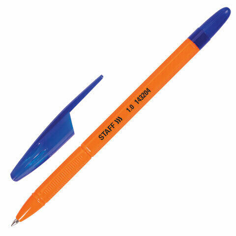 Ручка шариковая масляная STAFF &quot;X-100&quot;, СИНЯЯ, корпус оранжевый, узел 1 мм, линия письма 0,7 мм, 143204