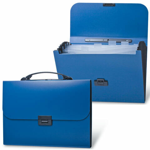 Папка-портфель пластиковая BRAUBERG &quot;Energy&quot; А4 (330х256х32 мм), 7 отделений, синяя, 222572