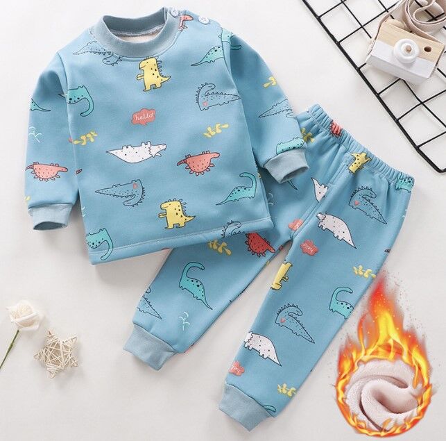 Детская теплая пижама, принт "Динозавры" | Теплые пижамы. Домашняя одежда  для новорожденных