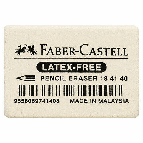Ластик FABER-CASTELL &quot;Latex-Free&quot;, 37x25x7 мм, белый, прямоугольный, 184140