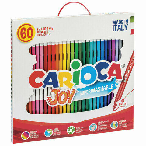 Фломастеры CARIOCA (Италия) &quot;Joy&quot;, 60 шт., 30 цветов, суперсмываемые, картонная коробка с ручкой, 41015