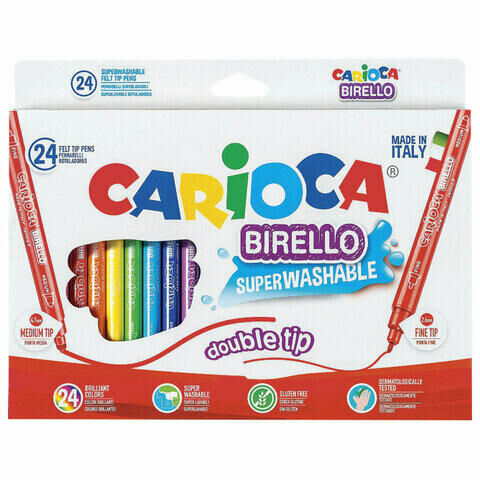 Фломастеры двухсторонние CARIOCA (Италия) &quot;Birello&quot;, 24 цвета, суперсмываемые, 41521