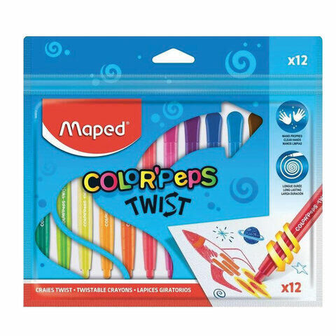 Восковые мелки MAPED (Франция) &quot;Color&#039;peps Twist&quot;, 12 цветов, выкручивающиеся в пластиковом корпусе, 860612