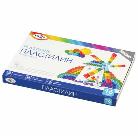 Пластилин классический ГАММА &quot;Классический&quot;, 16 цветов, 320 г, со стеком, картонная упаковка, 281034