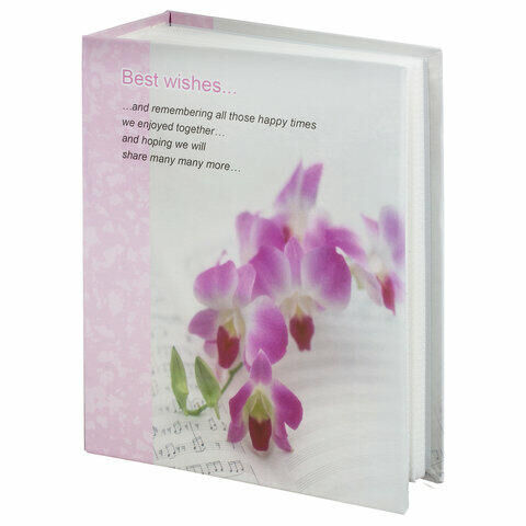 Фотоальбом BRAUBERG на 100 фотографий 10х15 см, твердая обложка, &quot;Орхидеи&quot;, бело-розовый, 390663