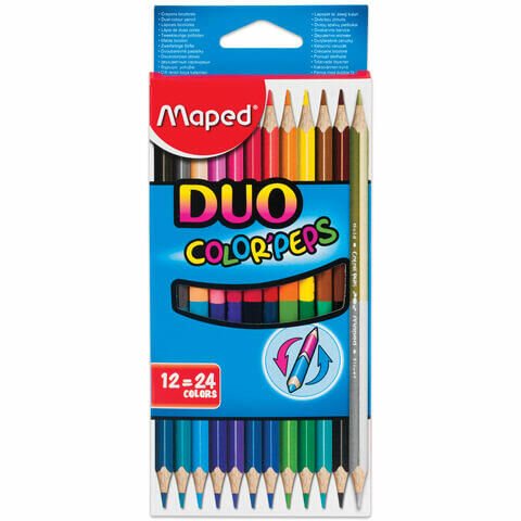 Карандаши двусторонние MAPED (Франция) &quot;Color&#039;Peps Duo&quot;, 12 штук, 24 цвета, трехгранные, 829600