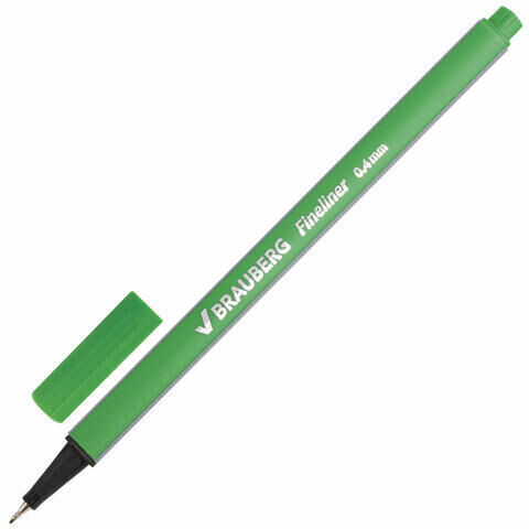 Ручка капиллярная (линер) BRAUBERG &quot;Aero&quot;, СВЕТЛО-ЗЕЛЕНАЯ, трехгранная, металлический наконечник, линия письма 0,4 мм, 142250