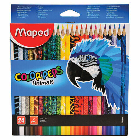 Карандаши цветные MAPED (Франция) &quot;Color&#039;Peps Animals&#039;&quot;, 24 цвета, трехгранные, заточенные, европодвес, 832224
