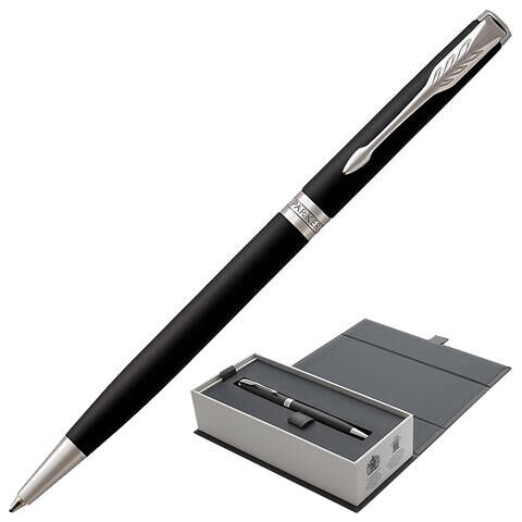 Ручка шариковая PARKER &quot;Sonnet Core Matt Black CT Slim&quot;, тонкая, корпус черный матовый лак, палладиевые детали, черная, 1931525