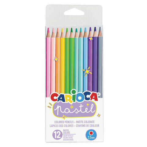 Карандаши цветные пастельные CARIOCA &quot;Pastel&quot;, 12 цветов, шестигранные, заточенные, ПВХ чехол, 43034