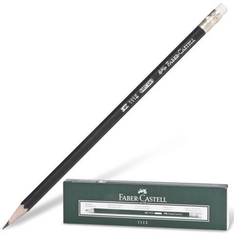 Карандаш чернографитный FABER-CASTELL, 1 шт., &quot;1112&quot;, НВ, с резинкой, корпус черный, 111200