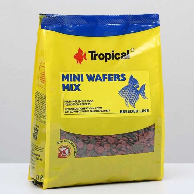 TROPICAL Корм для донных рыб и ракообразных Mini Waffers Mix в виде разноцветных чипсов, 1 кг