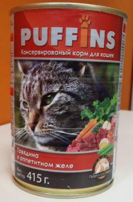 Puffins влажный корм для кошек Говядина в желе 415гр консервы