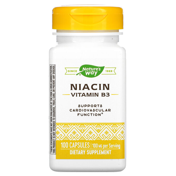 Nature&#039;s Way, Ниацин, витамин B3, 100 мг, 100 капсул