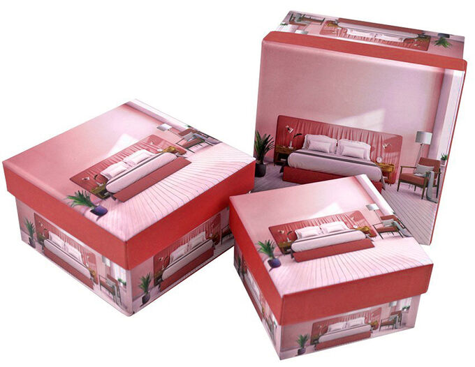 Набор подарочных коробок КВАДРАТ 3в1 &quot;Интерьер розовый&quot;