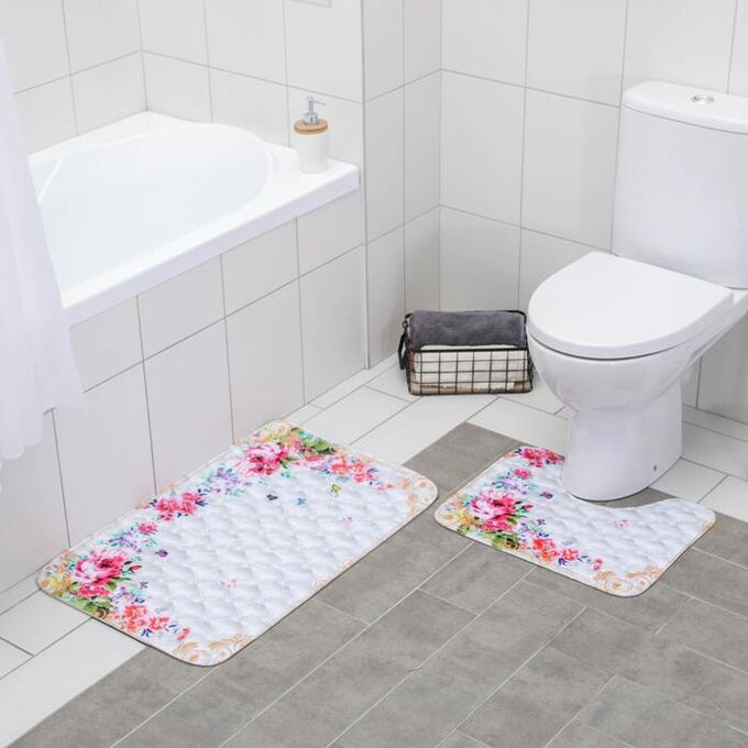 Набор ковриков для ванны и туалета Доляна «Рай», 2 шт: 79x49, 49x38 см