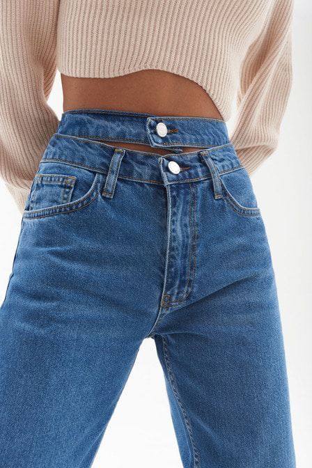 Прямые джинсы из 100% хлопка с декоративным поясом TOPTOP STUDIO