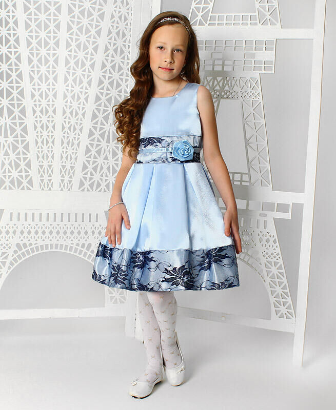 Радуга дети Нарядное голубое платье с гипюром для девочки Цвет: Голубой