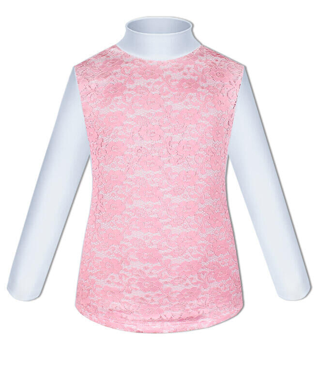 Радуга дети Белая водолазка (блузка) для девочки с розовым гипюром Цвет: розовый