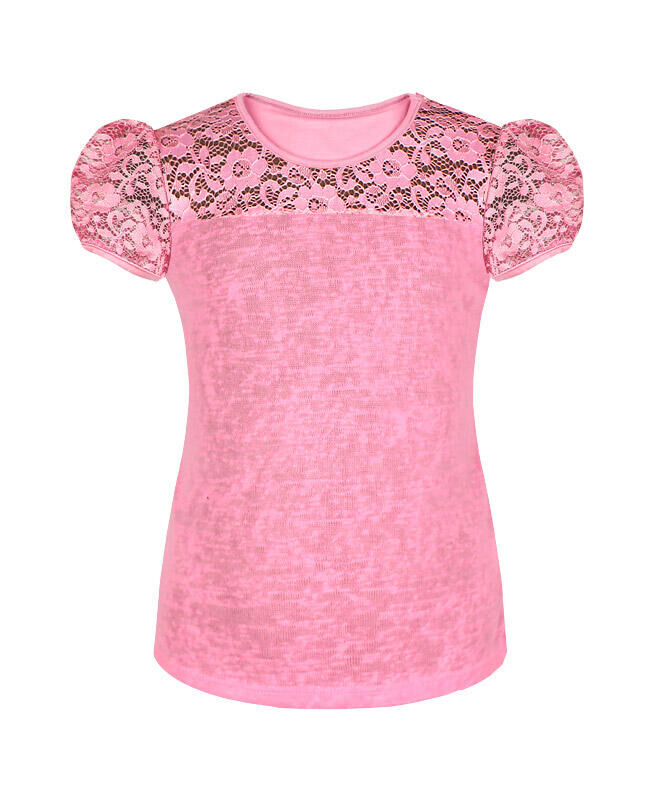 Радуга дети Розовая футболка (блузка) для девочки с гипюром Цвет: розовый