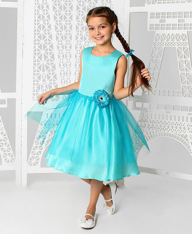 Радуга дети Нарядное бирюзое платье для девочки Цвет: светло-бирюзовый
