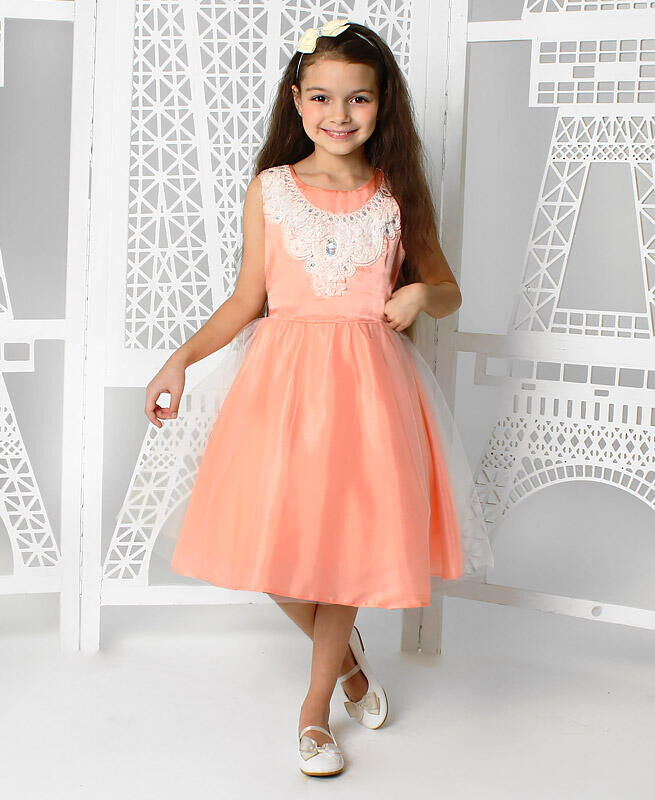 Радуга дети Нарядное платье для девочки персикового цвета Цвет: персиковый