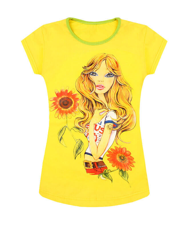 Радуга дети Жёлтая футболка для девочки с принтом Цвет: жёлтый