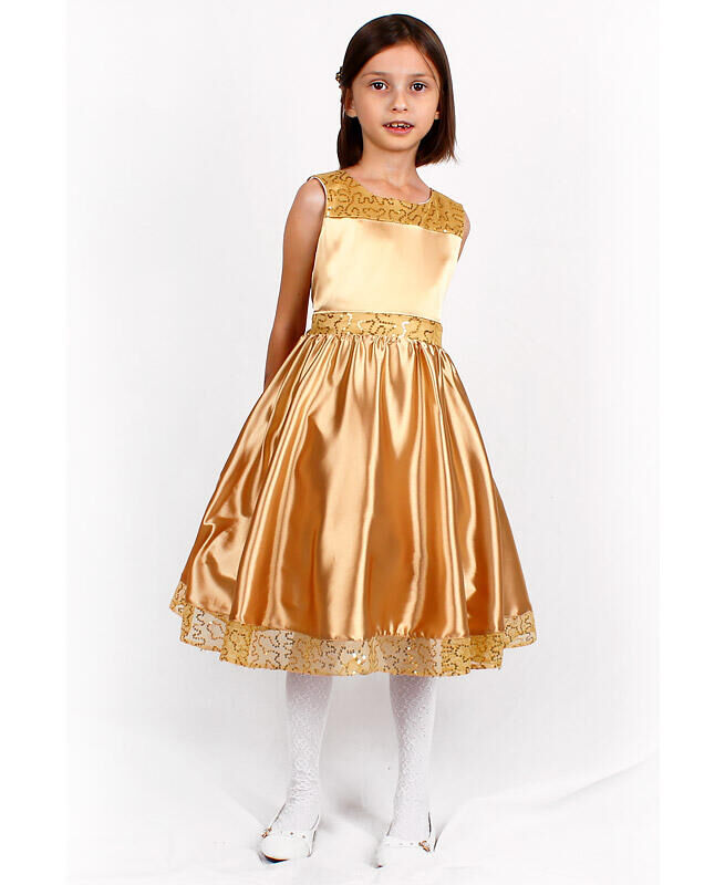 Радуга дети Золотое нарядное платье для девочки Цвет: золотой