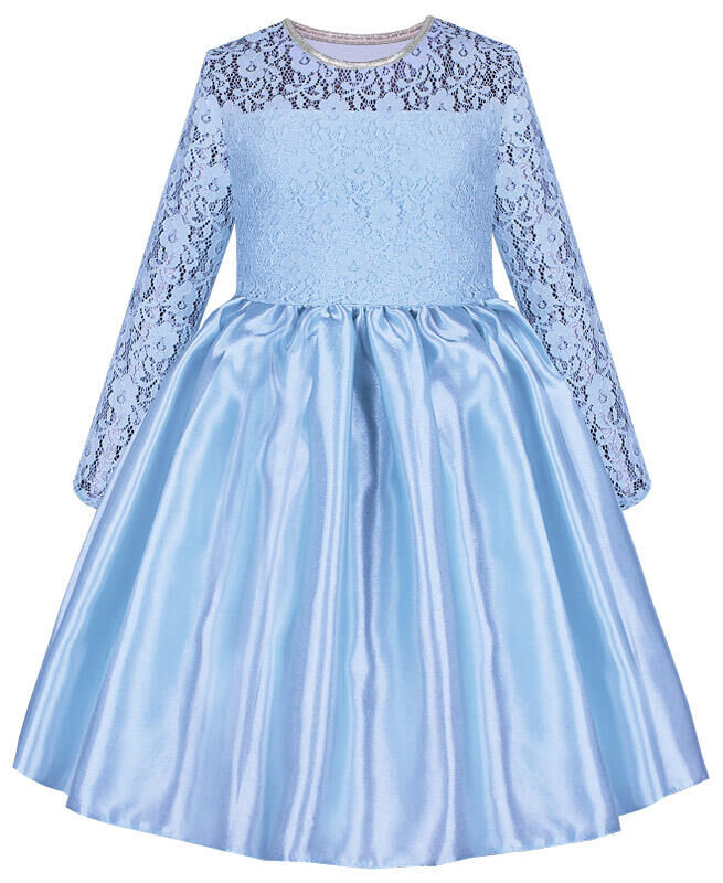Радуга дети Голубое нарядное платье для девочки с гипюром Цвет: Голубой