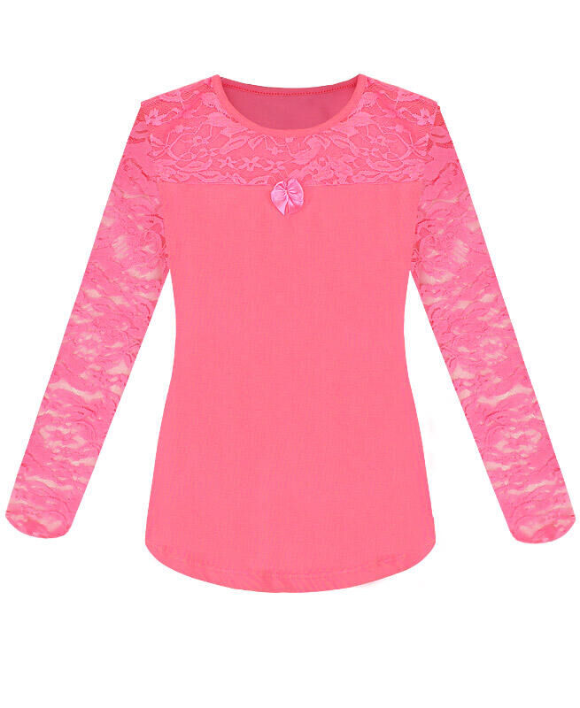 Радуга дети Розовый джемпер(блузка) с гипюром для девочки Цвет: розовый