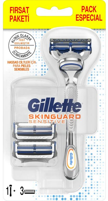 GILLETTE® SKINGUARD Sensitive Бритва с 1 смен кассетой+GIL SKINGUARD Sensit Смен кассеты д\бр 3шт