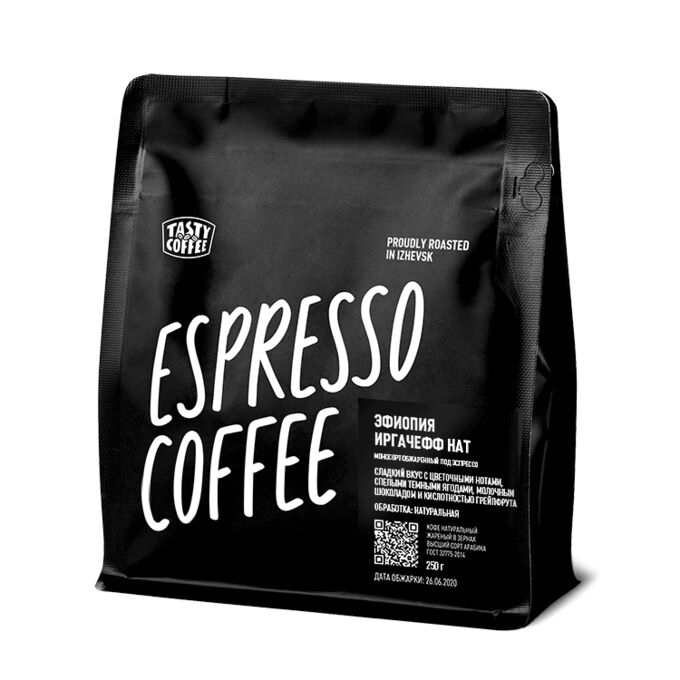 Tasty Coffee Кофе моносорт эспрессо &quot;Эфиопия Иргачефф Нат&quot;  , 250 грамм
