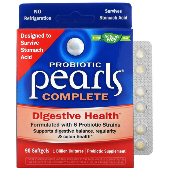 Nature&#039;s Way, Probiotic Pearls Complete, пробиотик, 90 мягких таблеток