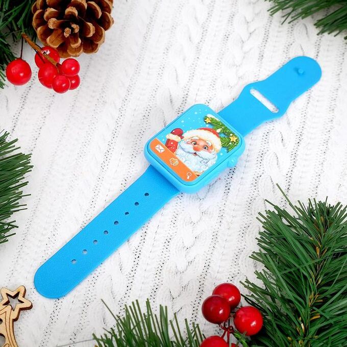 Часы музыкальные «Подарок от Деда Мороза», цвет синий, свет, звук, в пакете