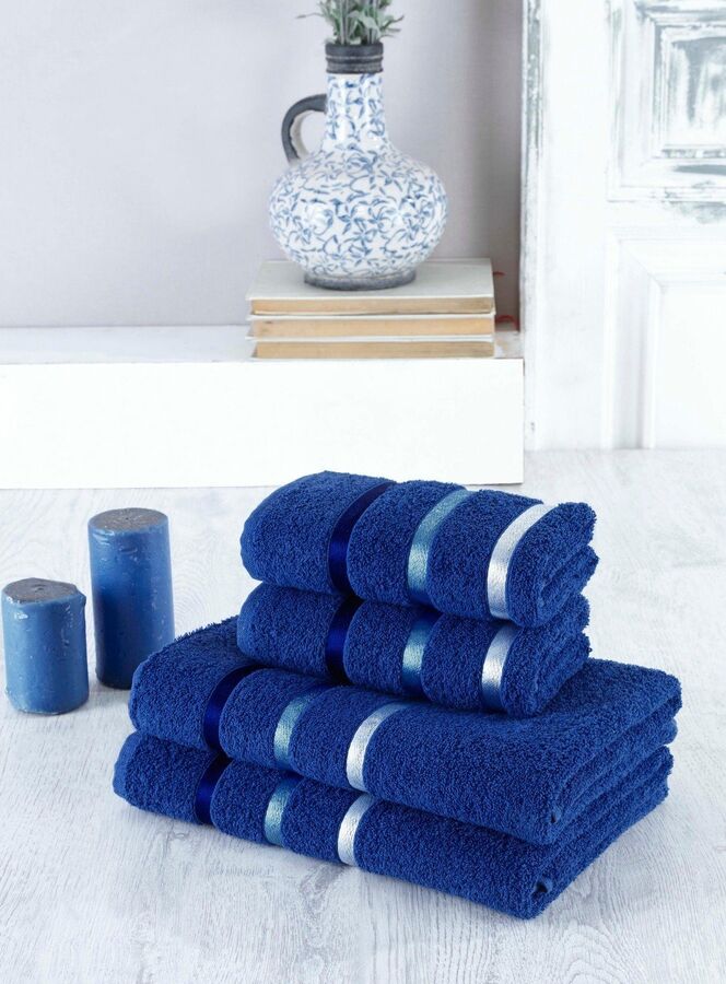 Набор полотенец в мягкой упаковке из 4-х предметов темно-синий (50*90-2шт; 70*140-2шт)