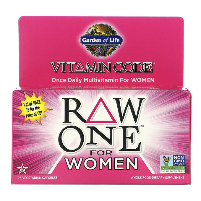 Garden of Life, Vitamin Code, RAW One, мультивитаминная добавка для женщин (для приема 1 раз в день), 75 вегетарианских капсул