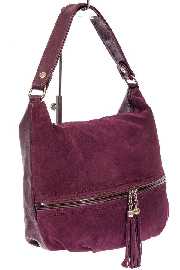 Женская комбинированная сумка хобо с подвесками-кисточками, цвет баклажан