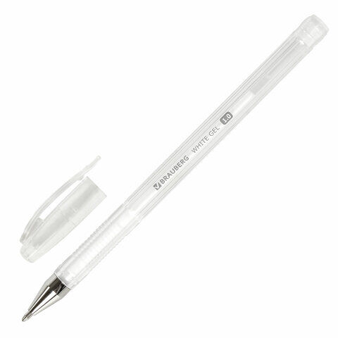 Ручка гелевая BRAUBERG &quot;White Pastel&quot;, БЕЛАЯ, корпус прозрачный, узел 1 мм, линия письма 0,5 мм, 143417