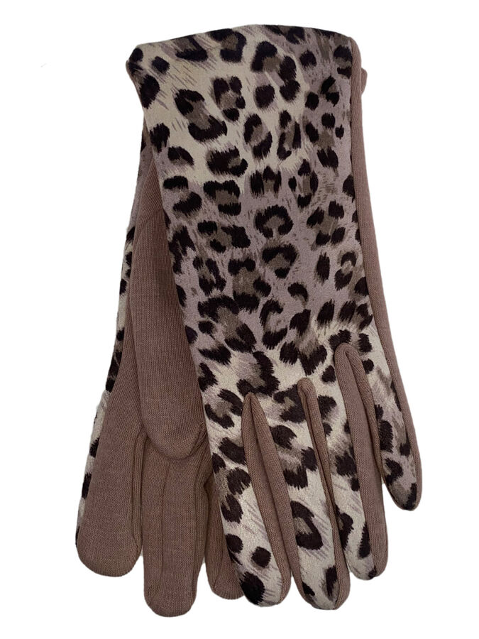 Женские перчатки из велюра и текстиля с леопардовым принтом, цвет бежевый